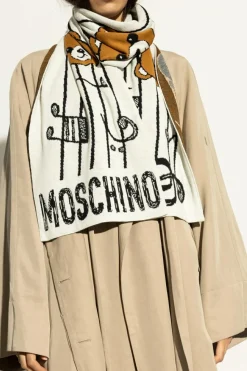Moschino BIAŁY Szal z charakterystycznym motywem misia