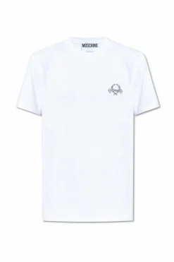 Moschino BIAŁY T-shirt z wyszytym logo