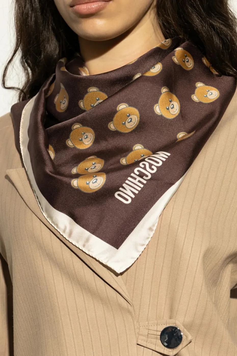 Moschino BRĄZOWY Chusta z charakterystycznym motywem misia
