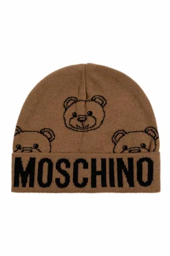 Moschino BRĄZOWY Czapka z charakterystycznym motywem misia