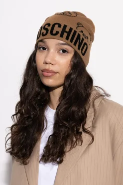 Moschino BRĄZOWY Czapka z charakterystycznym motywem misia