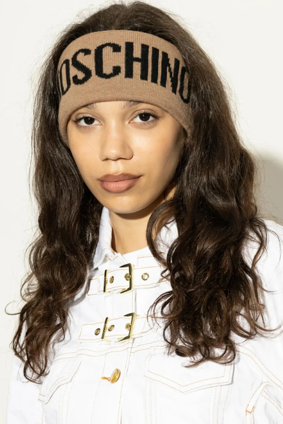 Moschino BRĄZOWY Opaska na głowę z logo