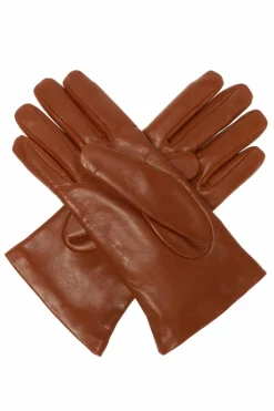 Moschino BRĄZOWY Skórzane rękawiczki z logo