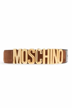 Moschino BRĄZOWY Skórzany pasek