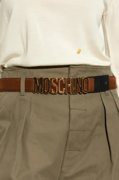 Moschino BRĄZOWY Skórzany pasek