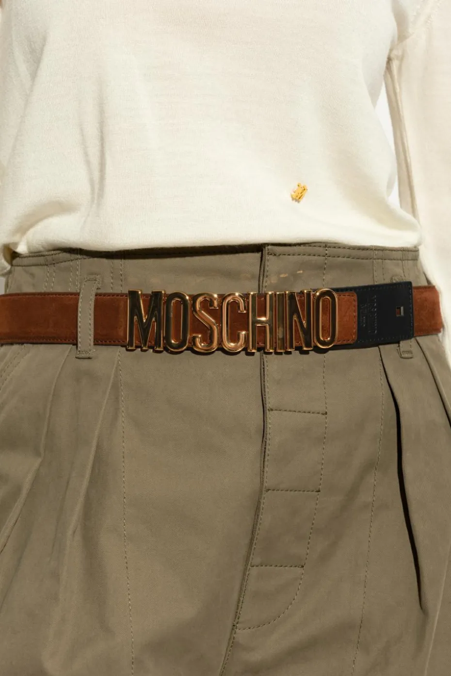 Moschino BRĄZOWY Skórzany pasek