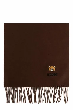 Moschino BRĄZOWY Wełniany szal z logo