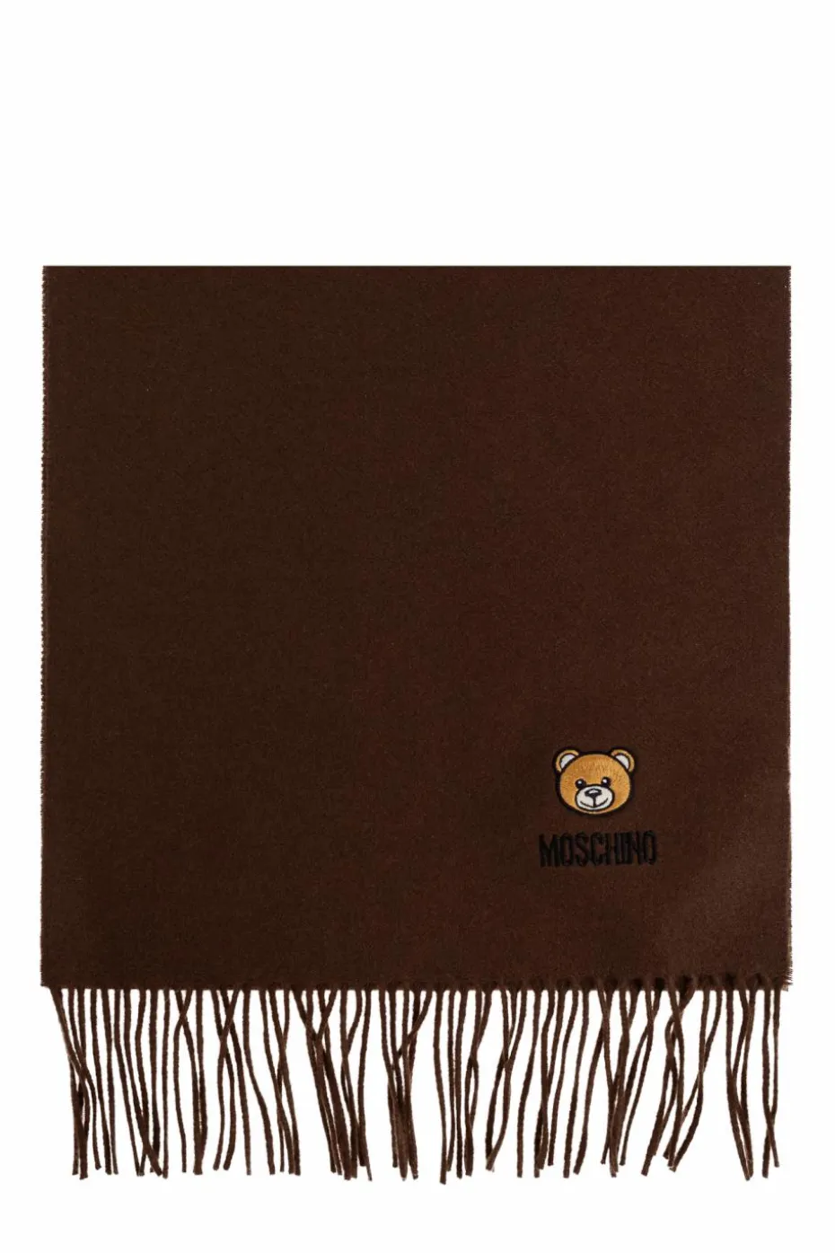 Moschino BRĄZOWY Wełniany szal z logo