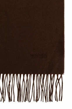 Moschino BRĄZOWY Wełniany szal z wyszytym logo