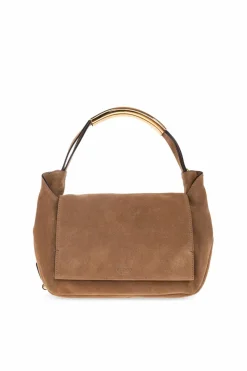 Moschino BRĄZOWY Zamszowa torba do ręki