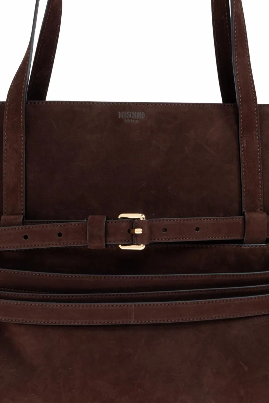 Moschino BRĄZOWY Zamszowa torba typu `shopper`