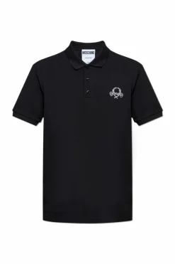 Moschino CZARNY Bawełniane polo z wyszytym logo