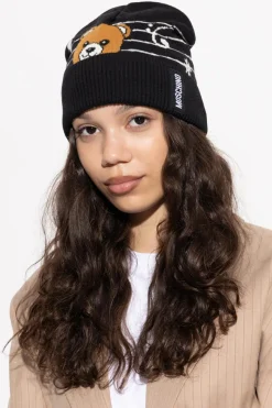 Moschino CZARNY Czapka z charakterystycznym motywem misia