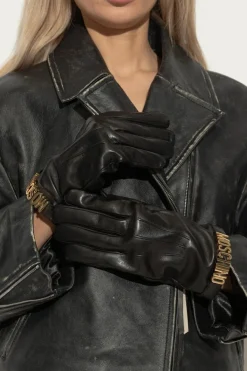 Moschino CZARNY Skórzane rękawiczki