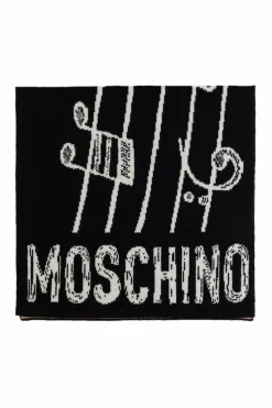 Moschino CZARNY Szal z charakterystycznym motywem misia