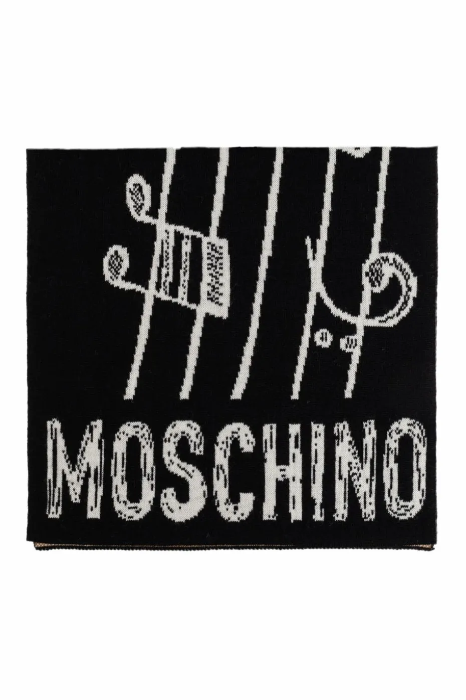 Moschino CZARNY Szal z charakterystycznym motywem misia