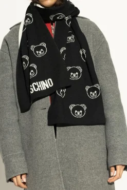 Moschino CZARNY Szal z charakterystycznym motywem misia