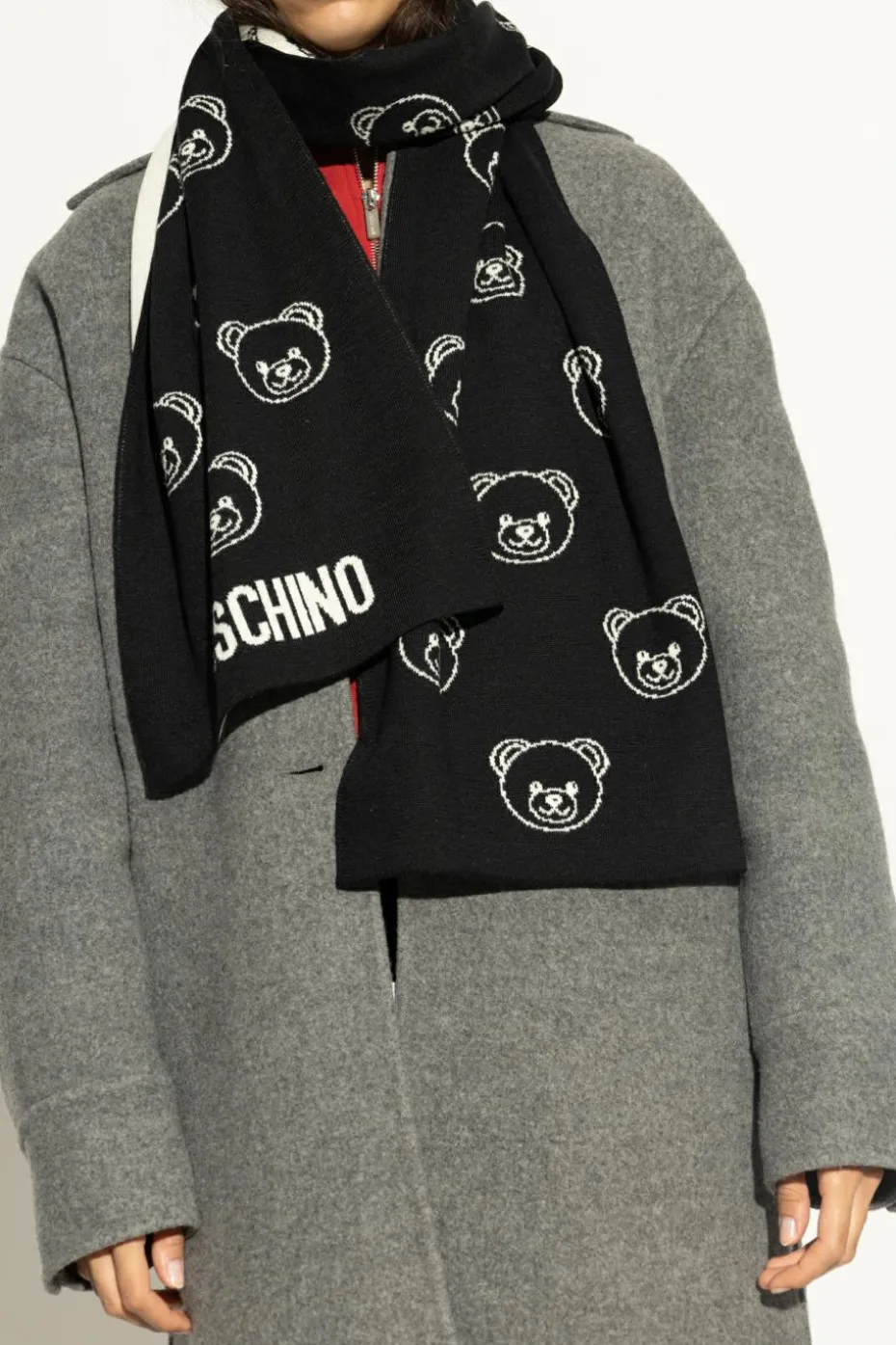 Moschino CZARNY Szal z charakterystycznym motywem misia