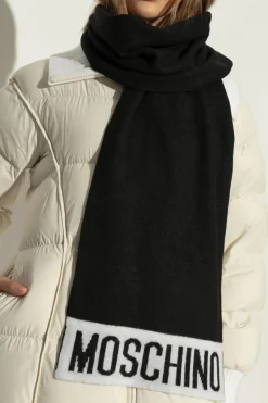 Moschino CZARNY Szal z logo