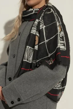 Moschino CZARNY Szal z nadrukiem