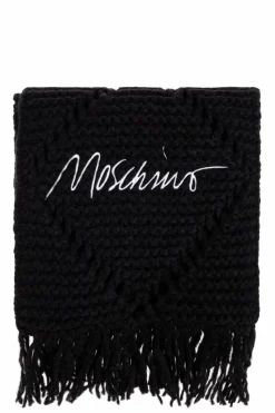 Moschino CZARNY Szal z wyszytym logo