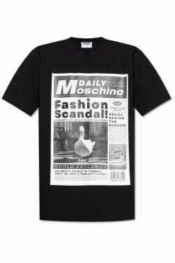 Moschino CZARNY T-shirt z nadrukiem
