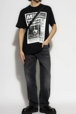 Moschino CZARNY T-shirt z nadrukiem