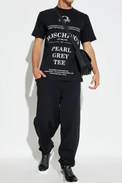 Moschino CZARNY T-shirt z nadrukiem