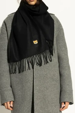 Moschino CZARNY Wełniany szal z logo