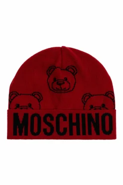 Moschino CZERWONY Czapka z charakterystycznym motywem misia
