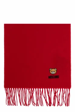 Moschino CZERWONY Wełniany szal z logo