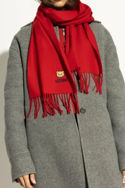Moschino CZERWONY Wełniany szal z logo