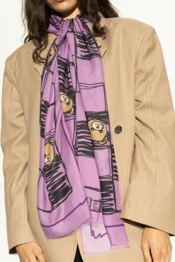Moschino FIOLETOWY Szal z nadrukiem