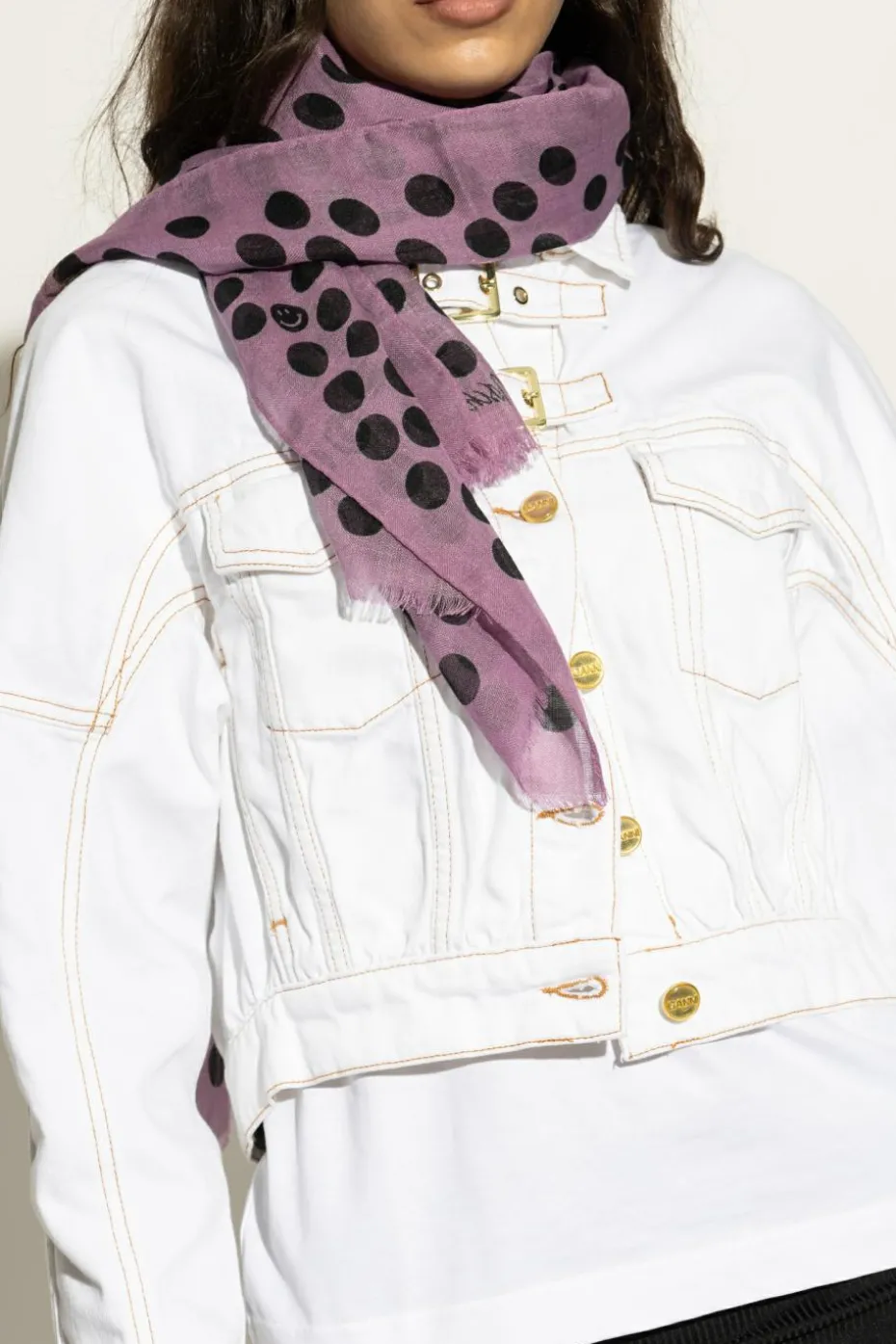 Moschino FIOLETOWY Szal ze wzorem w grochy