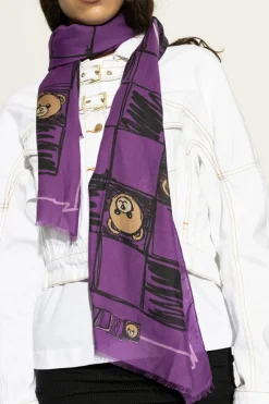 Moschino FIOLETOWY Szal z nadrukiem