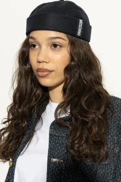 Moschino GRANATOWY Bawełniana czapka z naszywką z logo