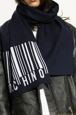 Moschino GRANATOWY Szal z logo