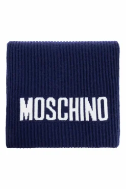 Moschino GRANATOWY Szal z logo