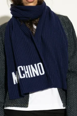 Moschino GRANATOWY Szal z logo