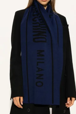Moschino GRANATOWY Szal z logo