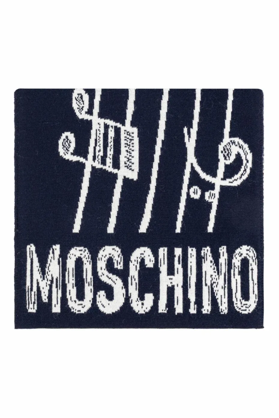 Moschino GRANATOWY Szal z charakterystycznym motywem misia