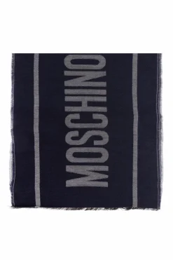 Moschino GRANATOWY Szal z logo