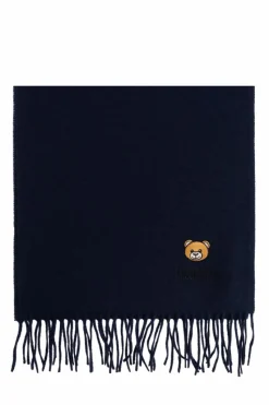 Moschino GRANATOWY Wełniany szal z logo