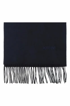 Moschino GRANATOWY Wełniany szal z logo