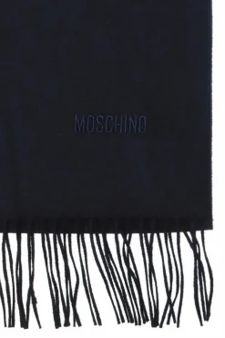 Moschino GRANATOWY Wełniany szal z logo