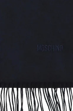Moschino GRANATOWY Wełniany szal z logo