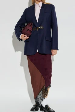 Moschino GRANATOWY Wełniana marynarka