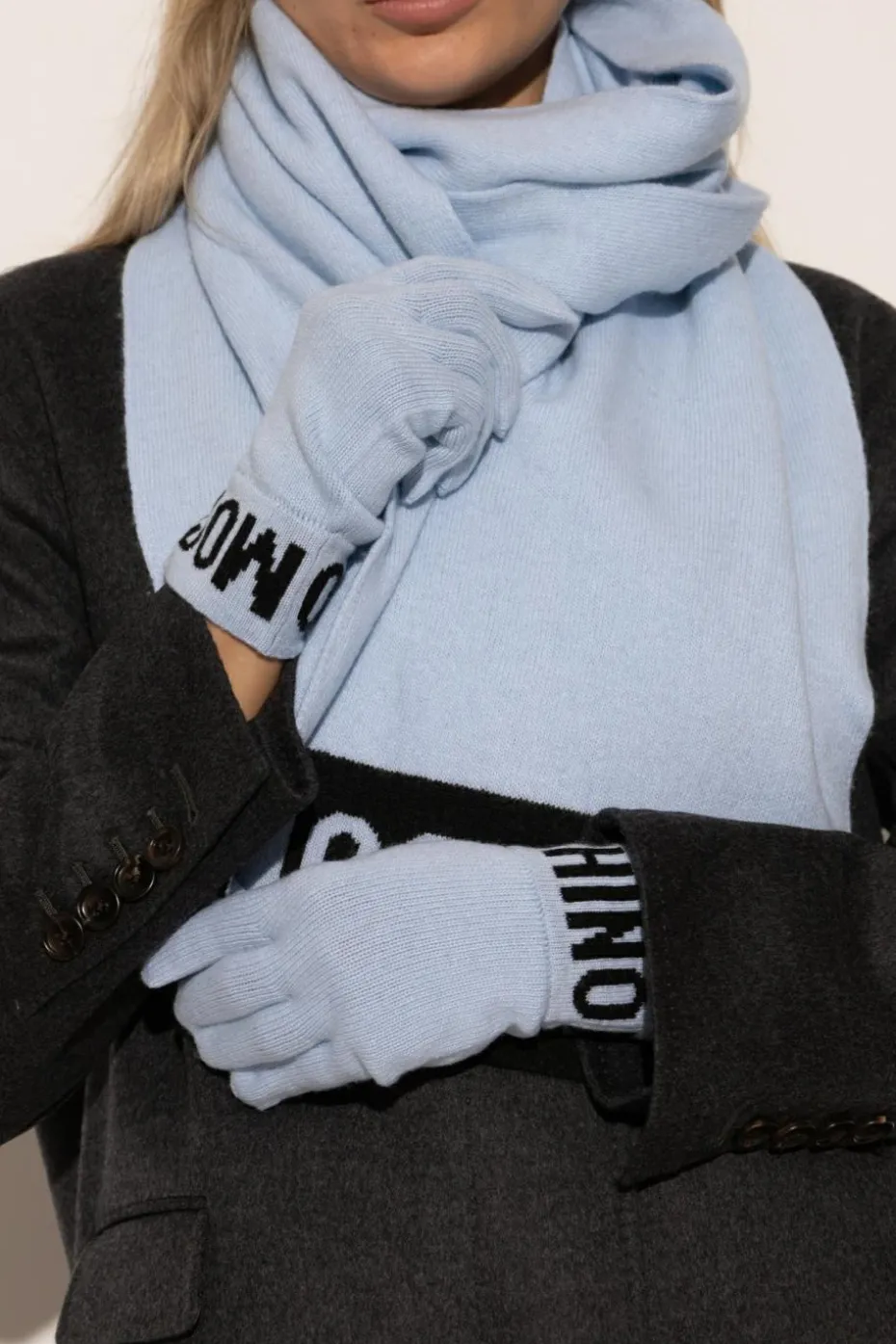 Moschino jasnoniebieski Rękawiczki z logo
