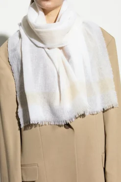 Moschino kremowy Kaszmirowy szal z logo