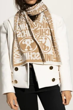 Moschino kremowy Szal z lureksową nicią
